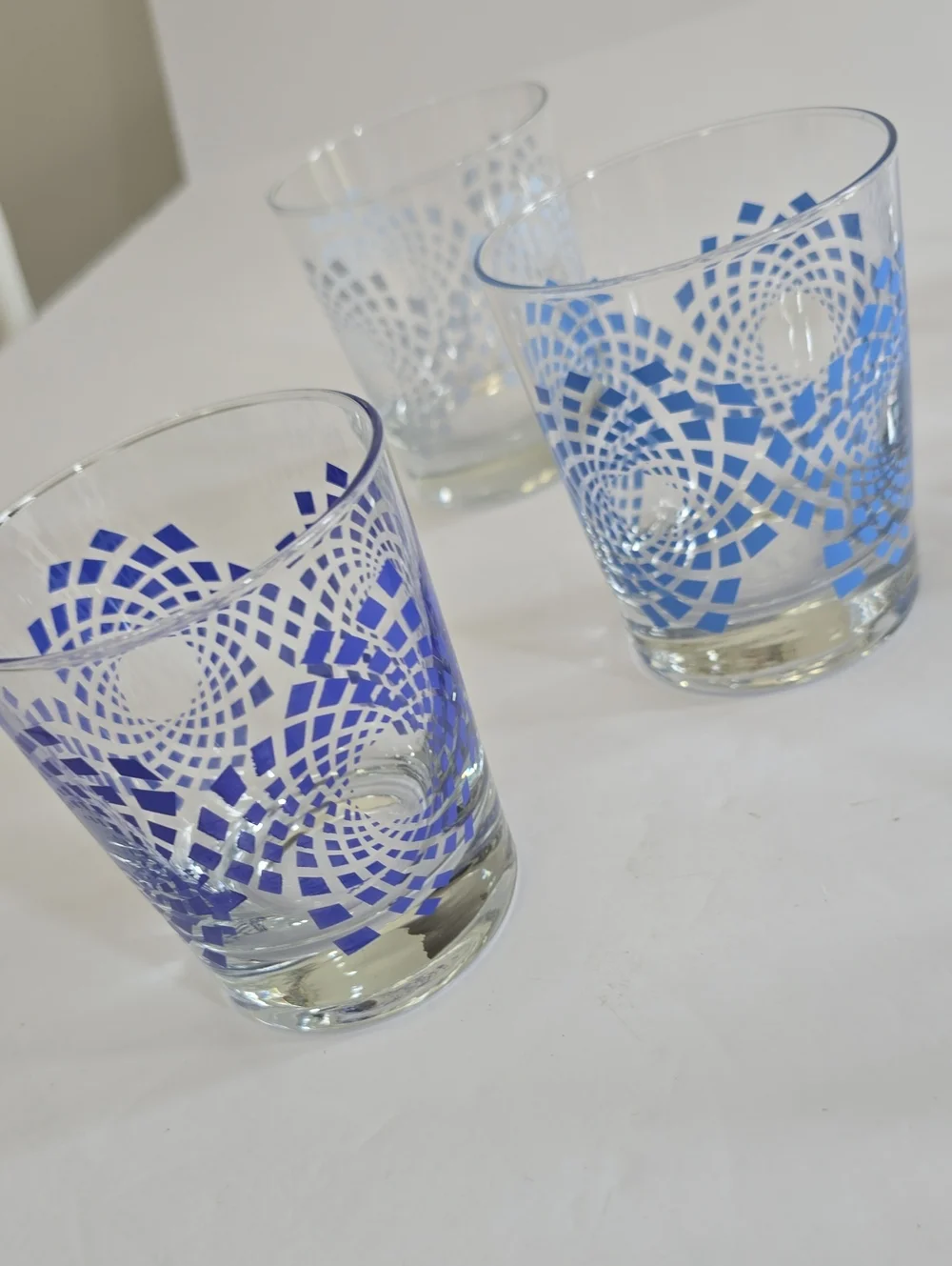 Vintage Ikea Set Of 6 Lowball Tumblers Whisky Glass Poland Blue White